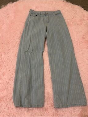 Light Blue Pinstripe Wide Leg Pants